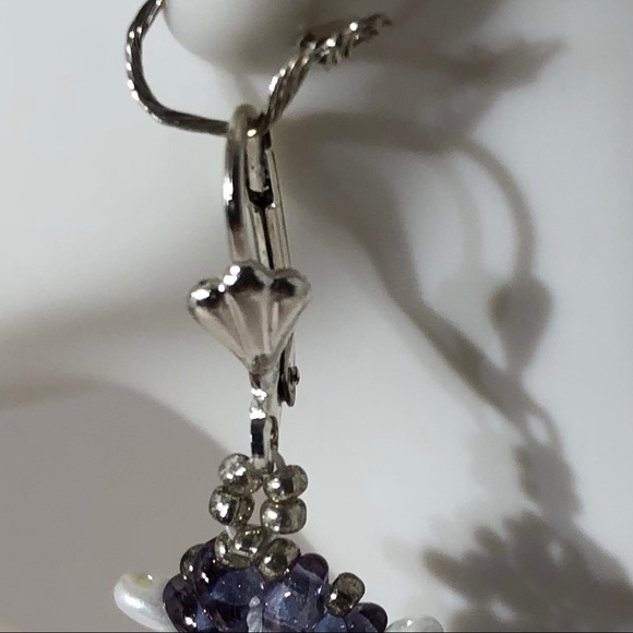 Purple and White Dangle Earrings - Picture 3 of 7